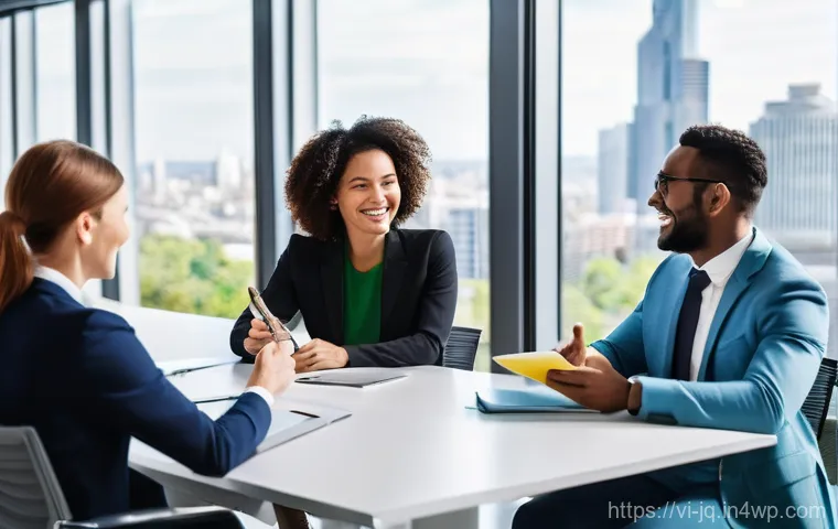 심리적 안전감을 위한 소통과 협업의 중요성 - Open Dialogue and Trust in a Modern Workplace**
A diverse group of five professionals, including men...