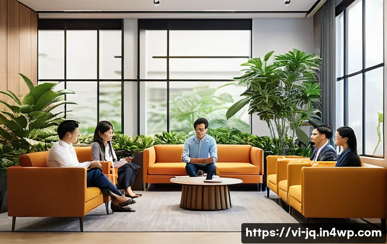 심리적 안전감을 높이는 직원 참여 방법 - A modern Vietnamese office environment featuring a diverse group of employees engaged in open commun...