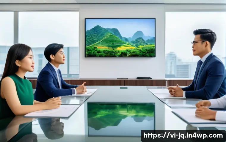 심리적 안전감을 위한 비전 공유의 중요성 - A diverse group of Vietnamese office employees gathered around a modern conference table in a bright...