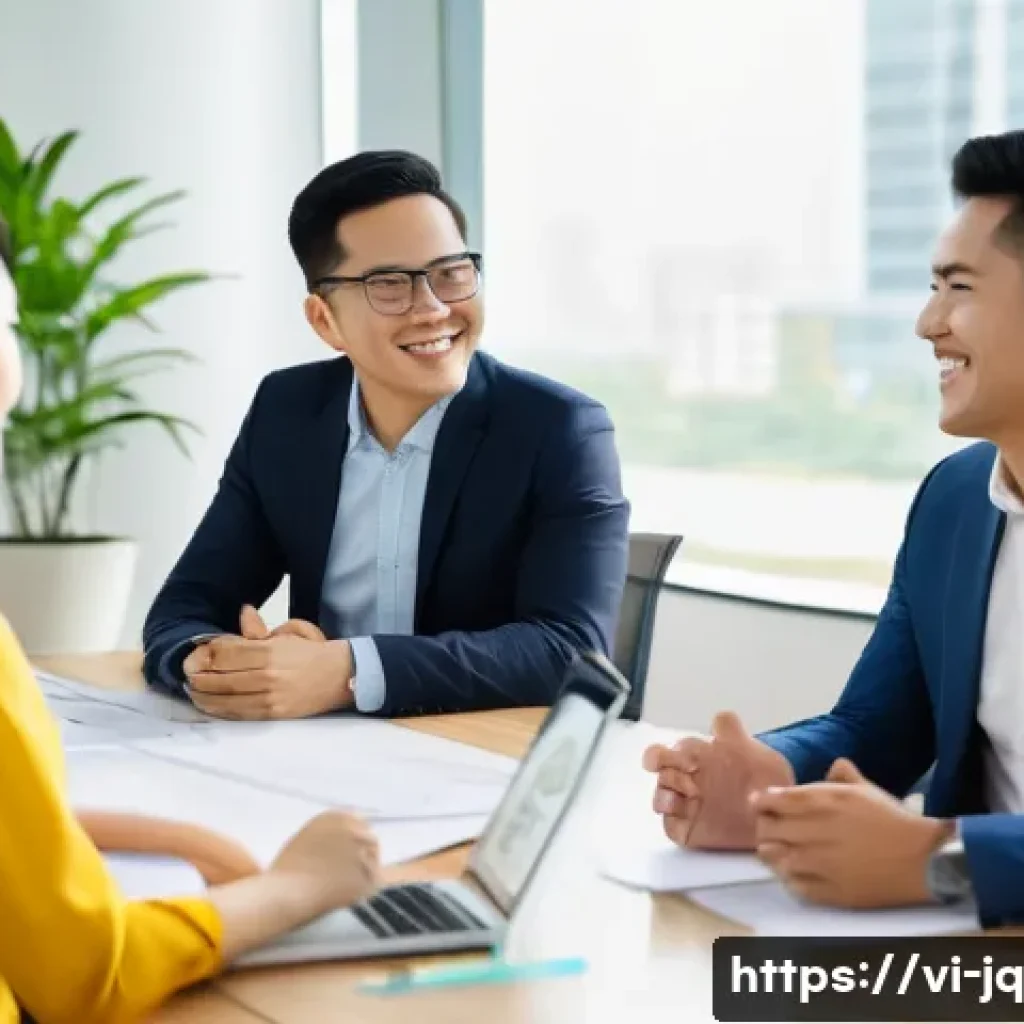 심리적 안전감을 높이는 조직 내 투명한 의사소통 - A diverse group of Vietnamese office employees engaging in an open communication meeting inside a mo...