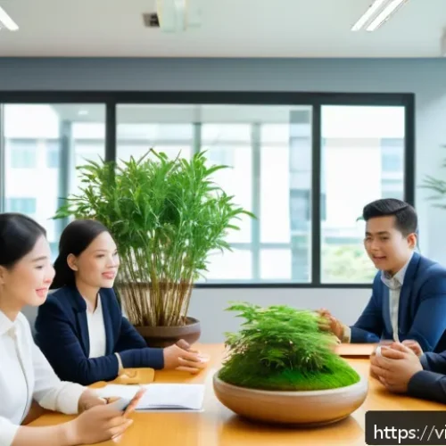 심리적 안전감을 위한 갈등 해결 기법 - A modern Vietnamese office meeting room scene showing diverse colleagues actively engaging in a grou...