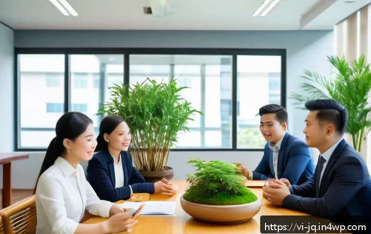 심리적 안전감을 위한 갈등 해결 기법 - A modern Vietnamese office meeting room scene showing diverse colleagues actively engaging in a grou...