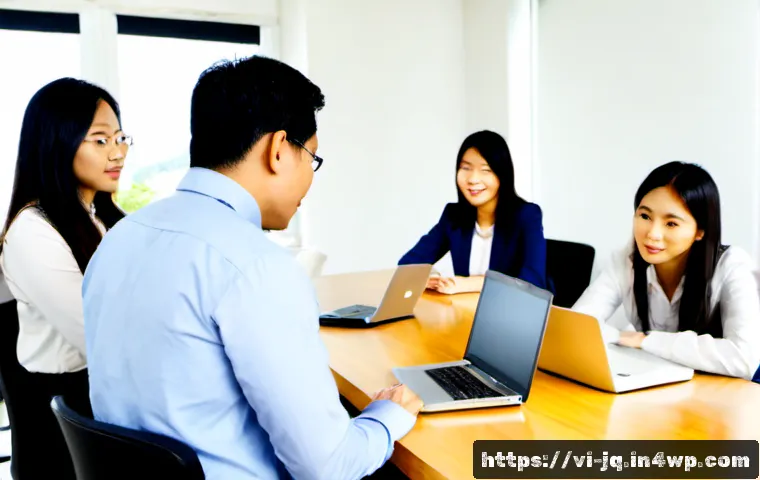 Home 17 심리적 안전감과 조직 성과의 관계 분석 - Photorealistic Vietnamese workplace team meeting in a bright modern office, diverse Vietnamese colle...