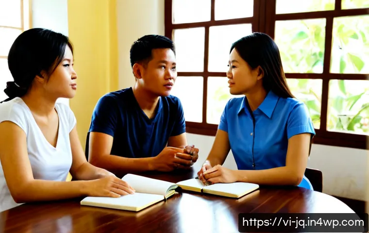 심리적 안전감을 위한 효과적인 팀 피드백 기법 - Photorealistic Vietnamese workplace team feedback circle, a calm female manager listening attentivel...